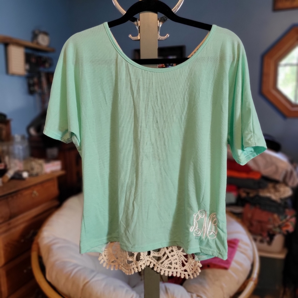 Embroidered Crochet Open Back Crop Top Tshirt